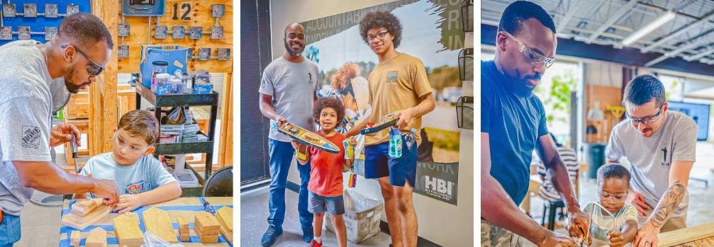 images of military parent and their children at HBI bring your child to work day